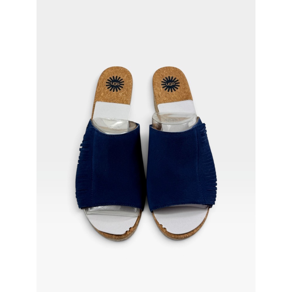 UGG Danes Slide Wedge Sandal Womens 10 Marino Blue Suede Fringe Espadrille NEW